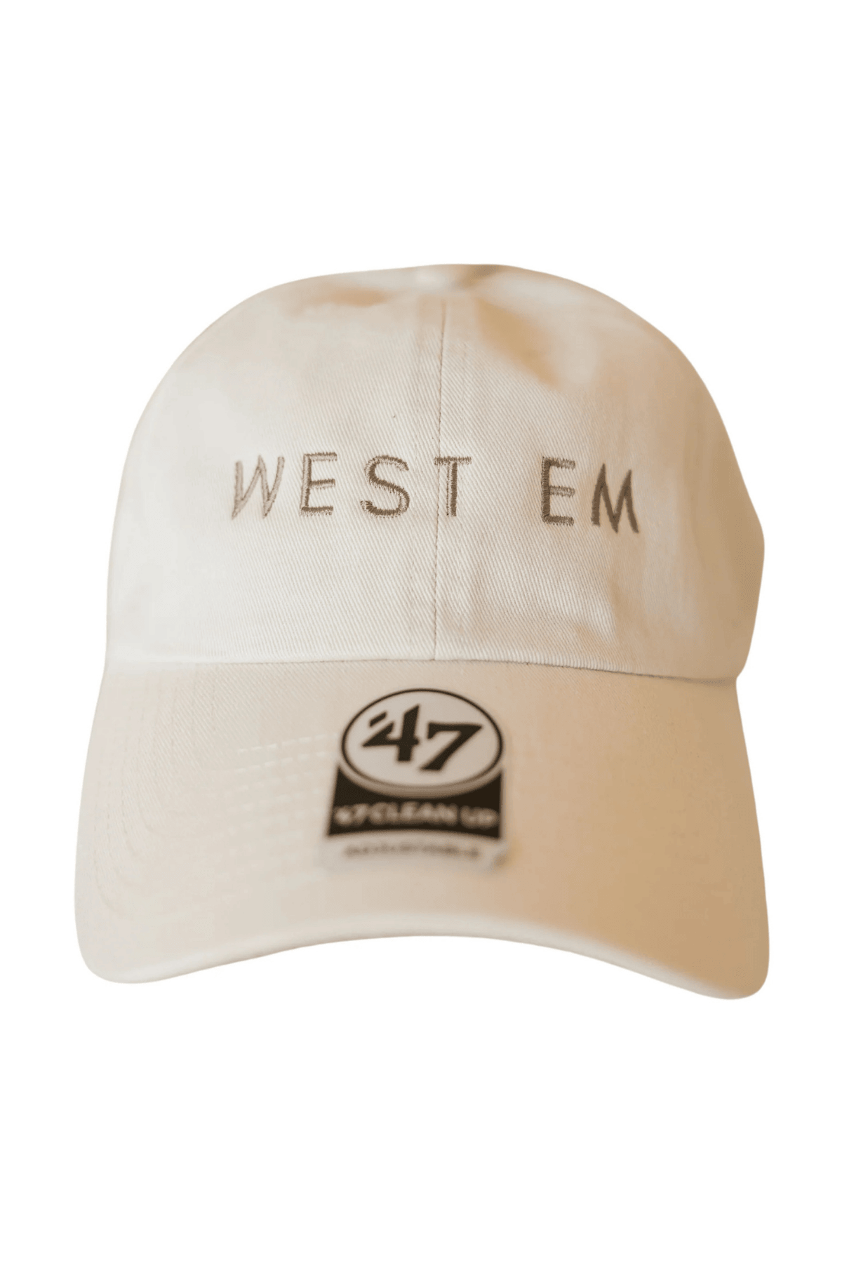 West Em ’47 Hat in tan – stylish adjustable cap with embroidered logo at West Em Medical Spa