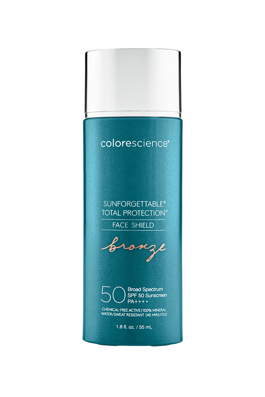 Colorescience Face Shield Bronze SPF 50 1.8 oz – tinted mineral sunscreen with a bronze finish for sun protection and a radiant glow at West Em Medical Spa