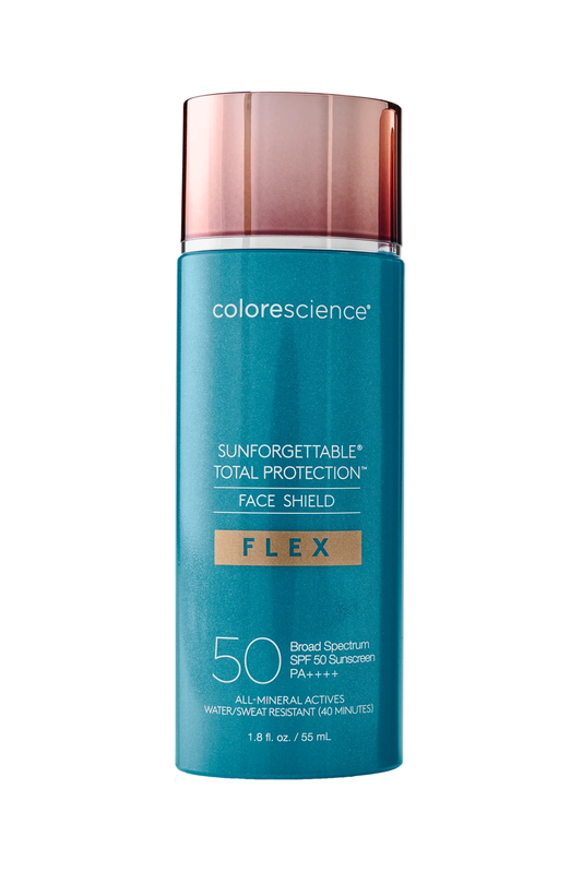 Colorescience Face Shield Flex SPF 50 in Fair 1.8 oz – lightweight tinted mineral sunscreen with buildable color coverage and broad spectrum protection at West Em Medical Spa