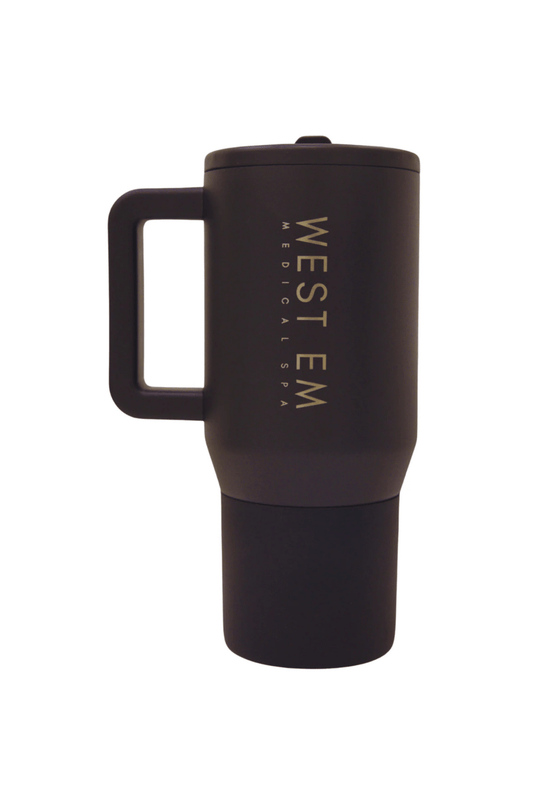 Black West Em Hydrojug 20 oz – reusable water bottle designed for hydration and wellness at West Em Medical Spa