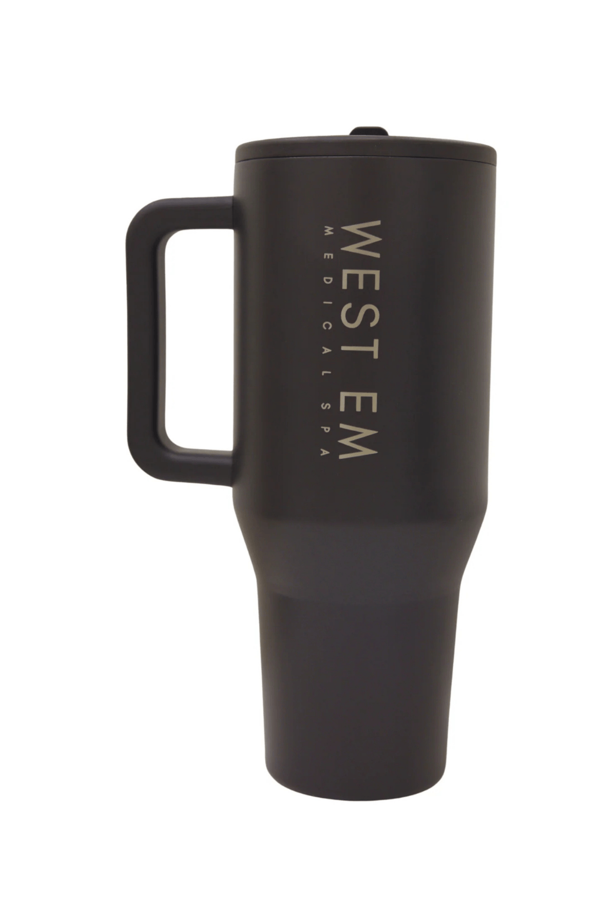Black West Em HydroJug 40 oz – extra-large reusable water bottle for maximum hydration and wellness at West Em Medical Spa