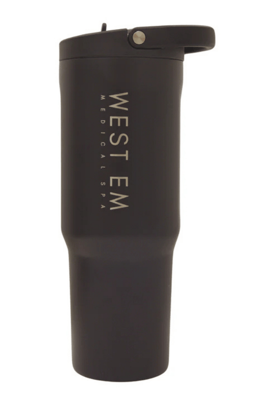 Black West Em HydroJug Sport 32 oz – durable sport water bottle designed for hydration on the go at West Em Medical Spa