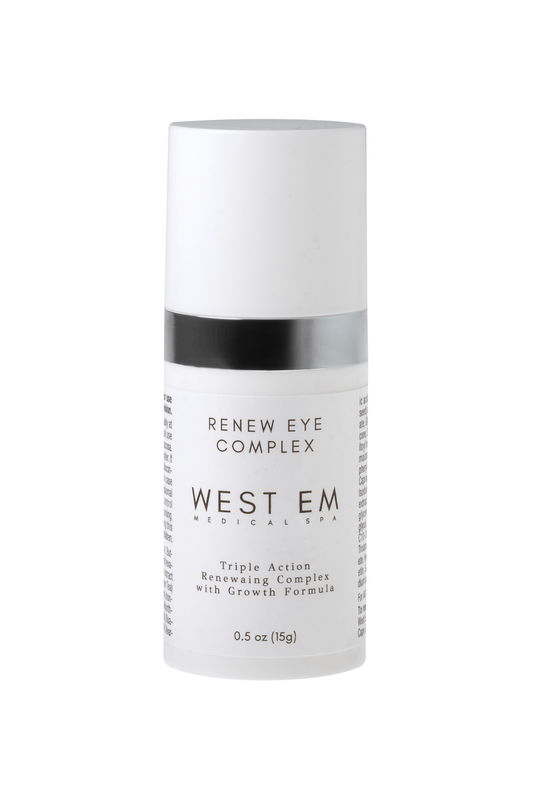 West Em Renew Eye Complex 0.5 oz – triple action renewing eye treatment with growth formula to reduce fine lines, puffiness, and dark circles at West Em Medical Spa