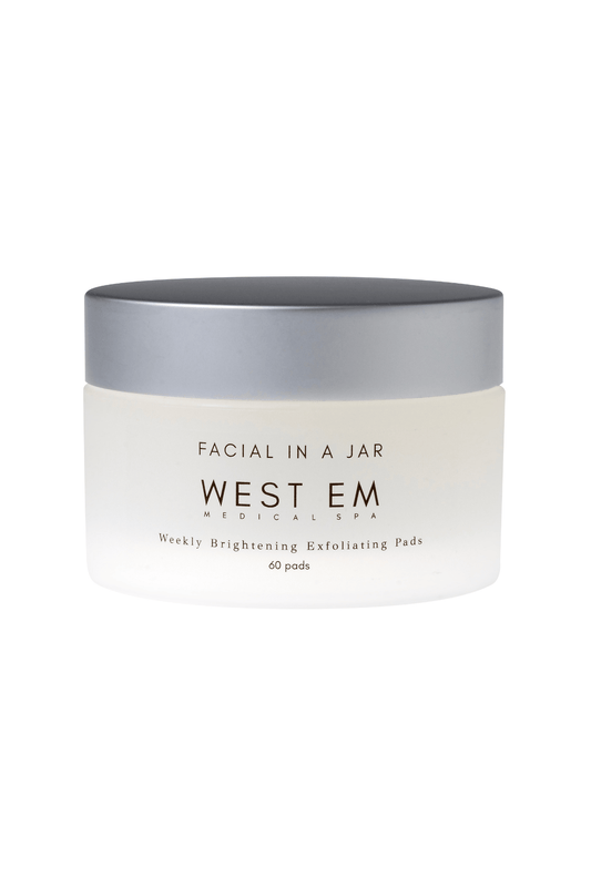 West Em Facial in a Jar – 60 brightening exfoliating pads with glycolic and kojic acid for weekly skin renewal at West Em Medical Spa
